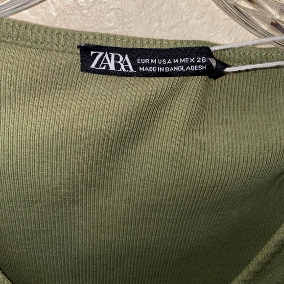 Zara Cropped V Neck Ruched front Top in Sage Green - Picture 6 of 6